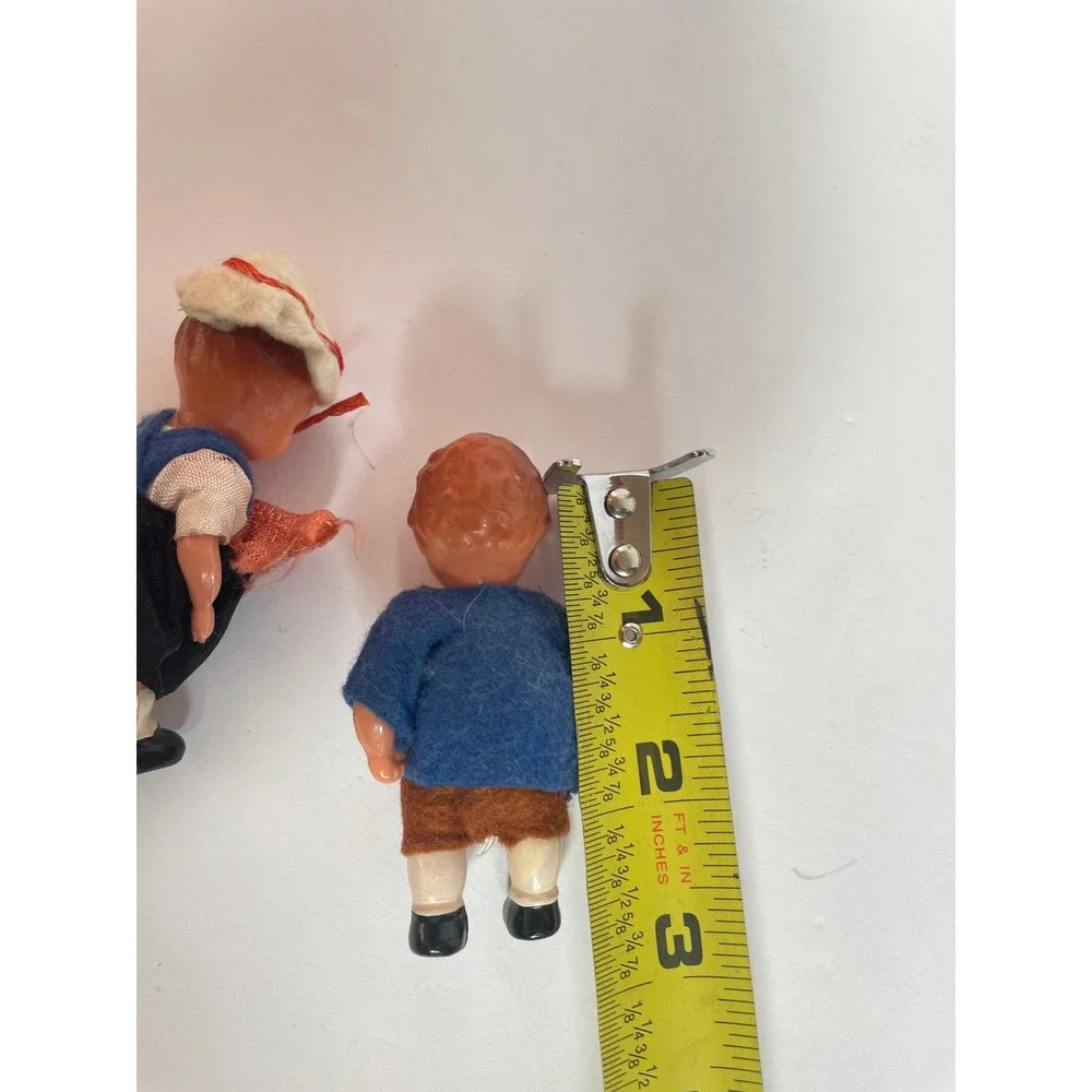 Vintage German Bavarian Miniature Dolls Pair Celluloid Plastic Folk Art‎